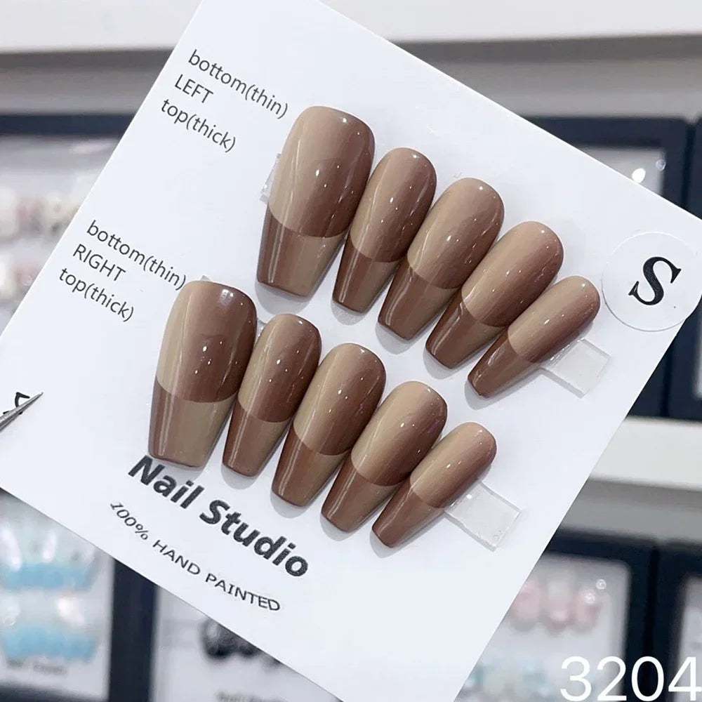 Medium-length Coffin Design Reusable Adhesive Fake Nails