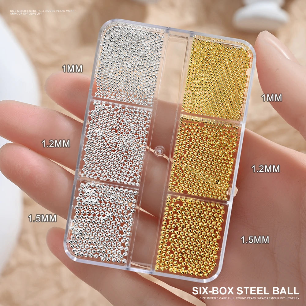Gold/Silver Stainless Steel Nail Art Beads 3D Mini Alloy Caviar Ball Nail Charm Metal Micro Caviars DIY Nails Jewelry Accessorie