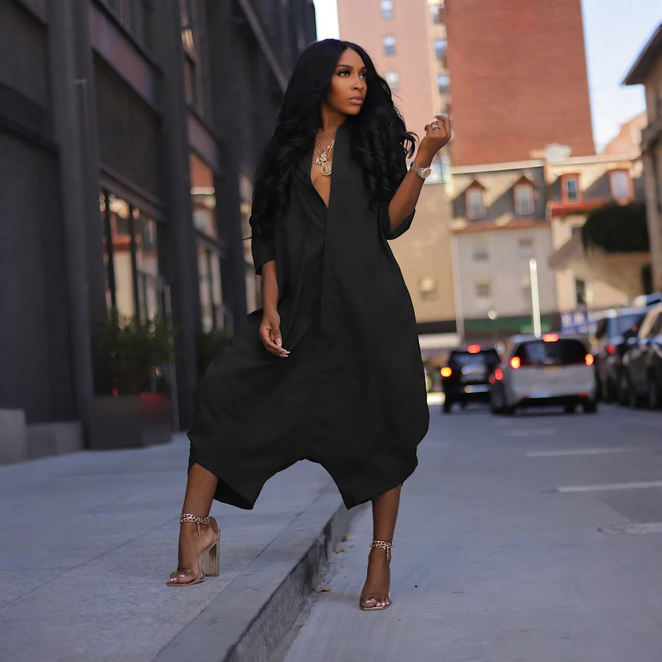 3/4 Sleeve Pocket  Harem Jumpsuit
