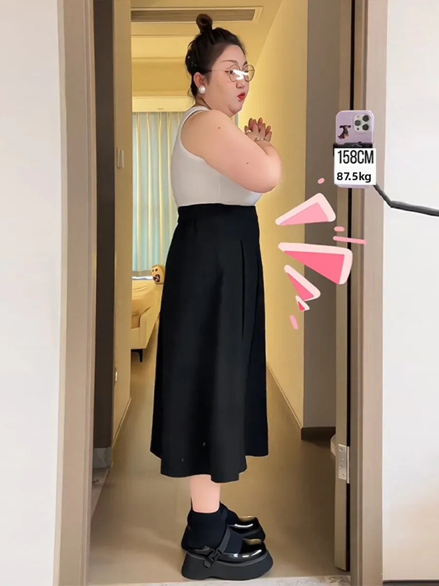 Midi A-Line Pleated High Waist Skirt