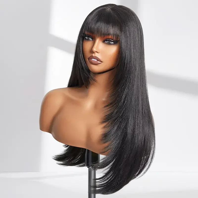 Straight Human Hair Wig With Bangs
