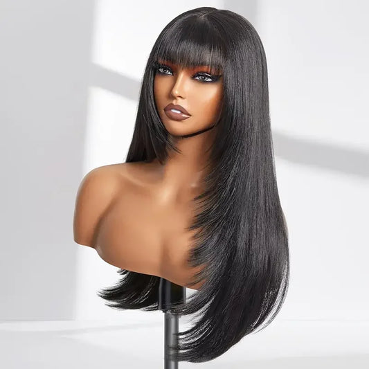 Straight Human Hair Wig With Bangs