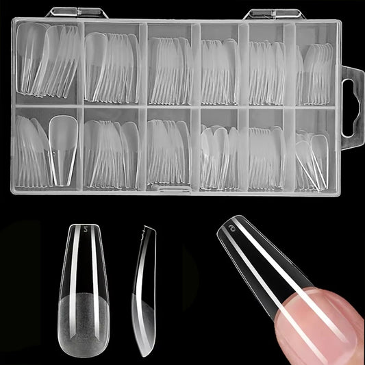 120pcs Pure Color Matte Ballet Coffin Nail Tips Long Transparent Acrylic Fake Nails Pressed Full Coverage Set of 12 Sizes