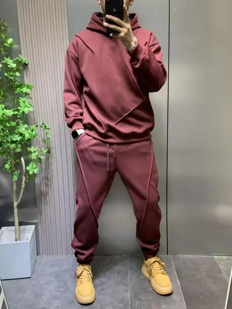 Solid Hooded Sweatshirt Sweatpants Set