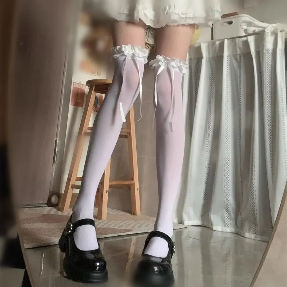 Lace Bow Thigh High Socks