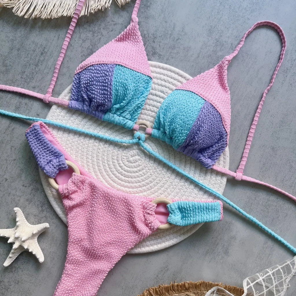 Spliced Solid Color Bikini