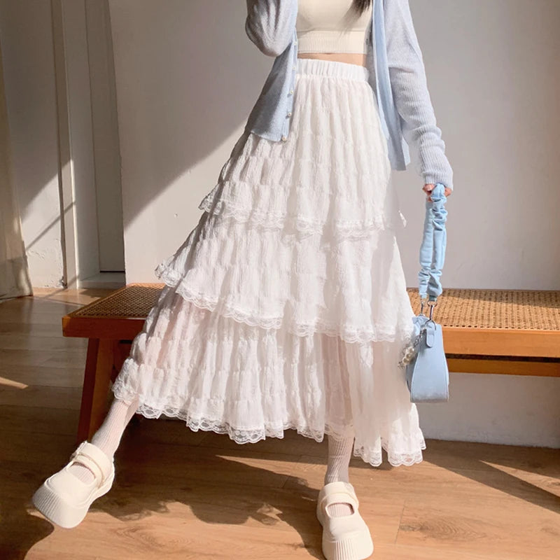 Lace Cake Puff Chiffon Skirt