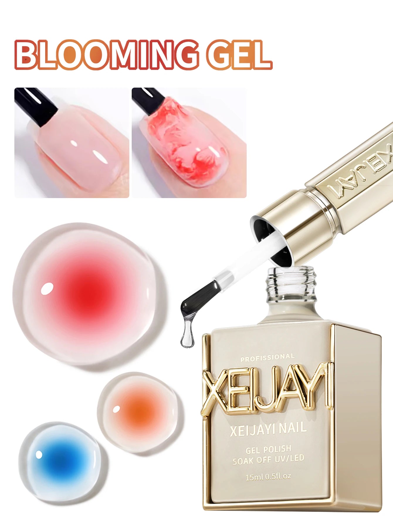 XEIJAYI 1Pc 15ml Blooming Gel For Nails,Long Lasting Clear Rubber Coat LED UV Strengthen Nails High Gloss Top Finish Gel Nail