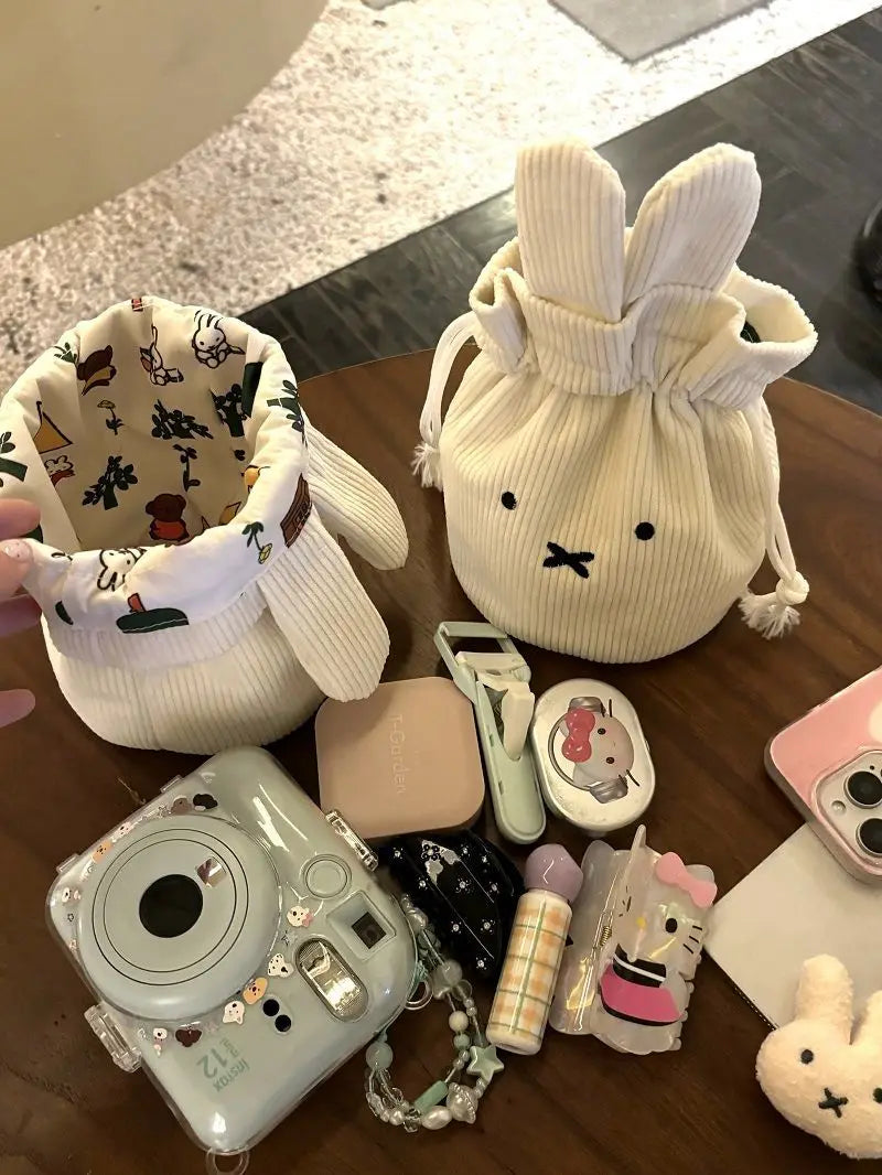 Miffy Kawaii Corduroy Bundle Pocket Cute Portable Large Capacity Storage Bag Makeup Bag Drawstring Handbag Cute Gift Toy