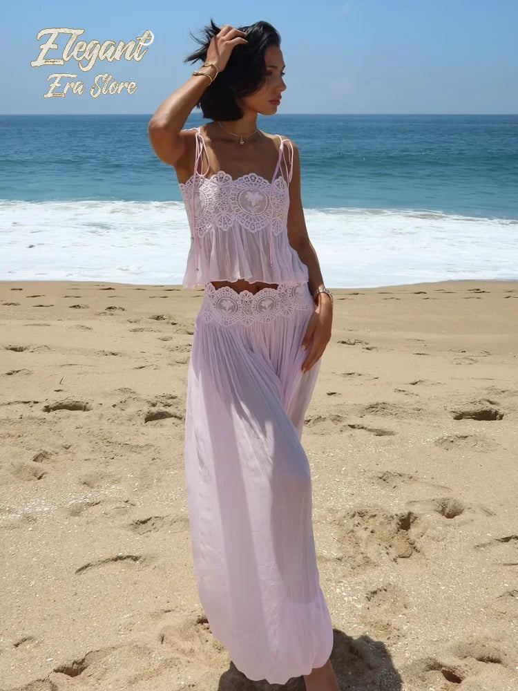 Light Blue Halter Neck Pleated Mini Dress Lady Sleeveless High Waist Hollow Lace Short Vestidos Summer Women's Vacation Outfit