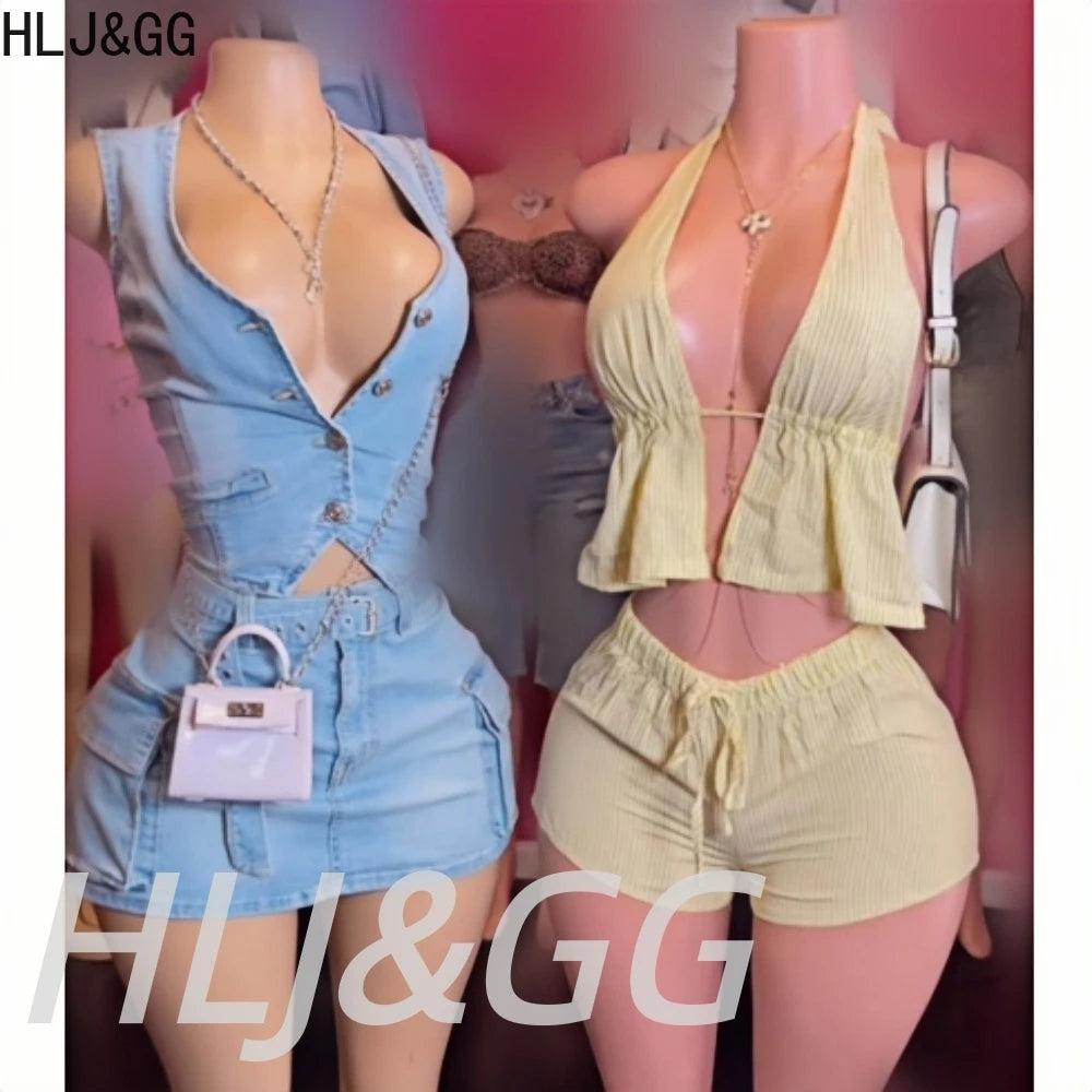 HLJ&GG Stripe Print Halter Two Piece Set