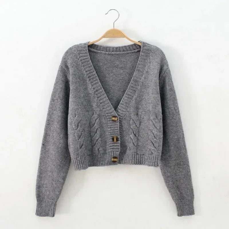 V Neck Cropped Cardigan