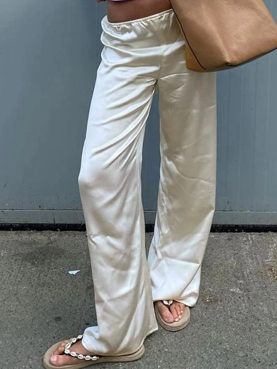 Chic Satin Wide Leg Dress Pants