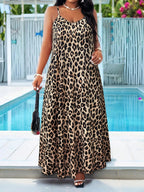 Leopard Print Spaghetti Strap Maxi Dress