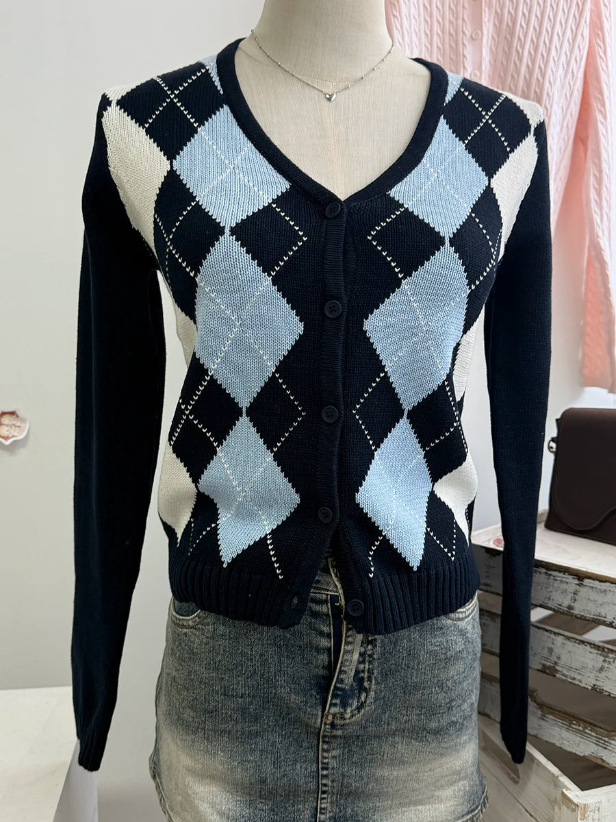 Diamond Jacquard Button Cardigan