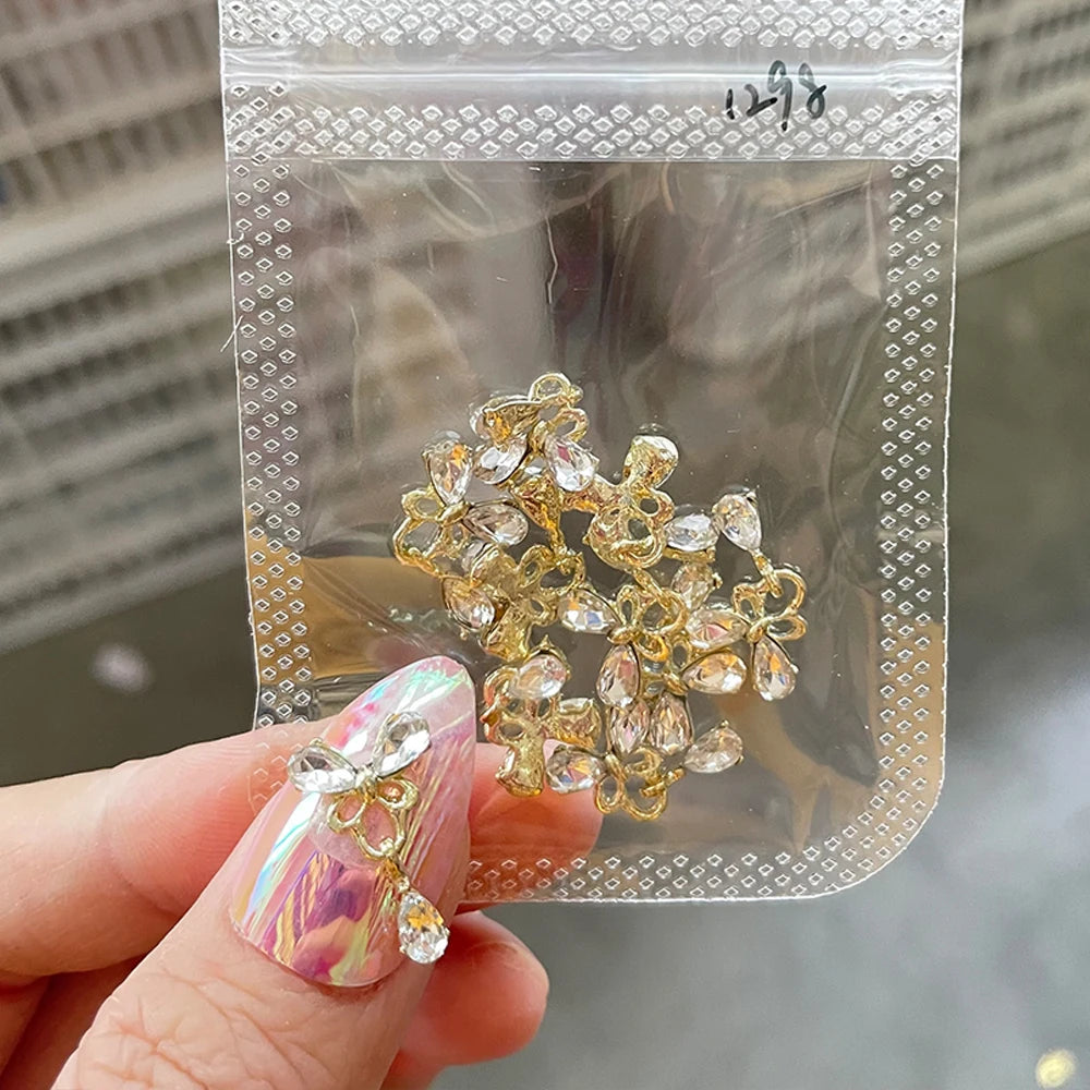 10Pcs Fairy Pink Zircon Nail Art 3D Charms Jewelry Butterfly Shaped Nail Crystal Alloy Decals 11*9mm Rhinestone Nail Decoration*
