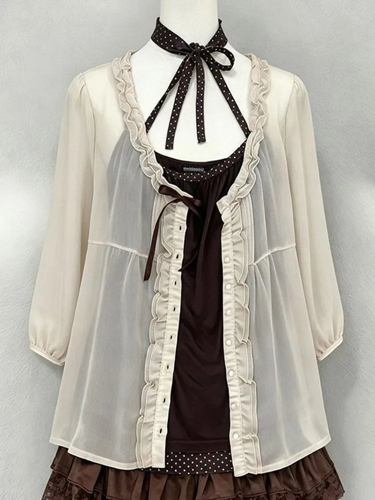 Ruffle Cardigan Casual Vest Mini Skirt Set