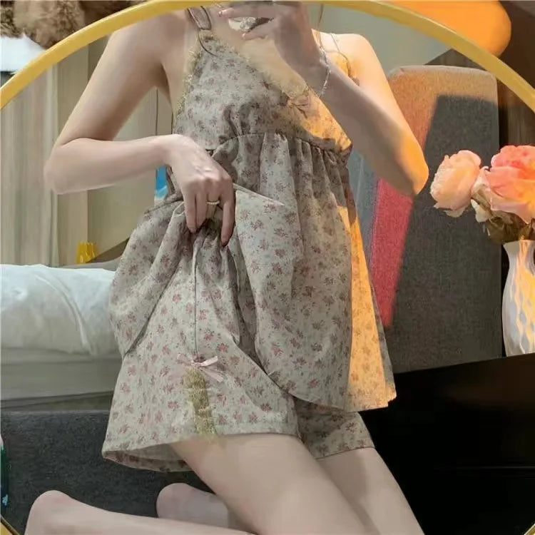 Pajamas Floral Trouser Suits Pajamas Woman Summer Home Wear 2 Pieces Sleep Tops + Pants Long Sleeve Nightie Pijamas Nightgown