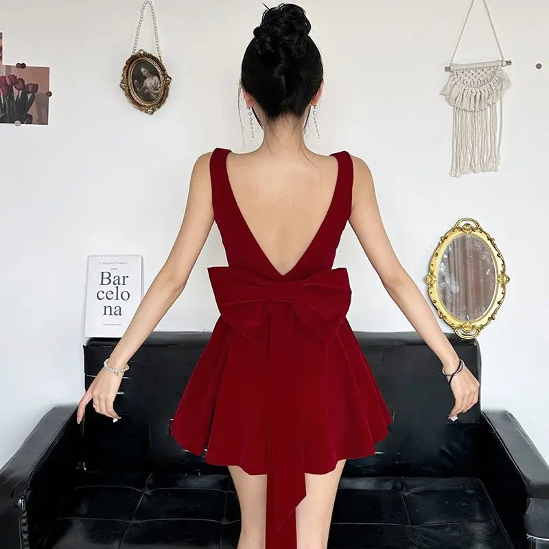 Bow-Back Velvet Dress