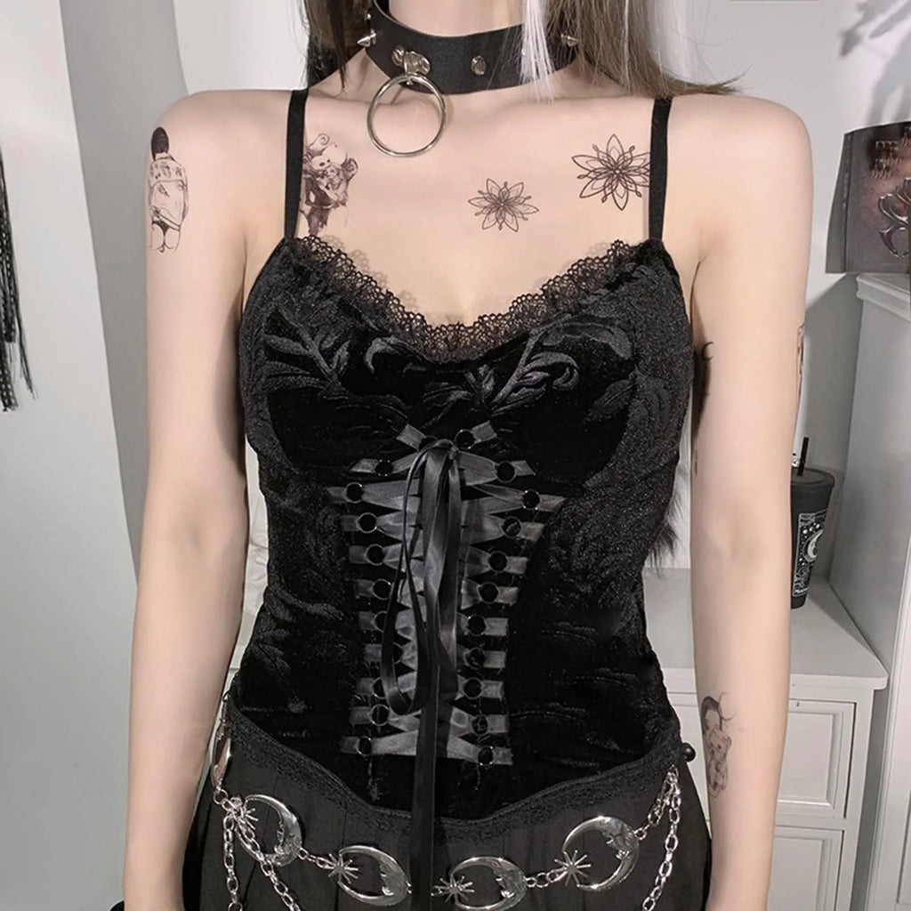 Velvet Lace-Up Corset Top