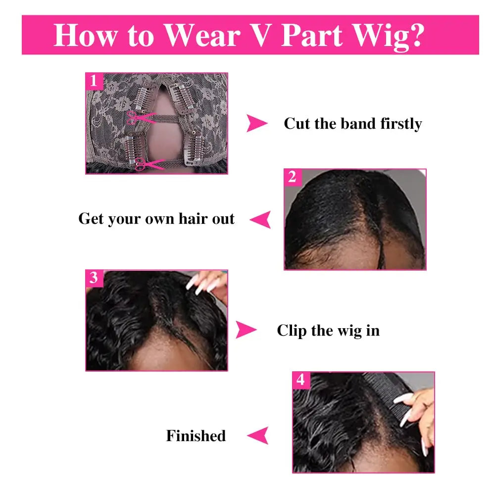 V Part Bob Wig Kinky Curly Human Hair Wig