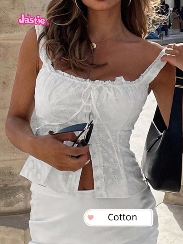 White Lace Tied Square Neck Summer Tee