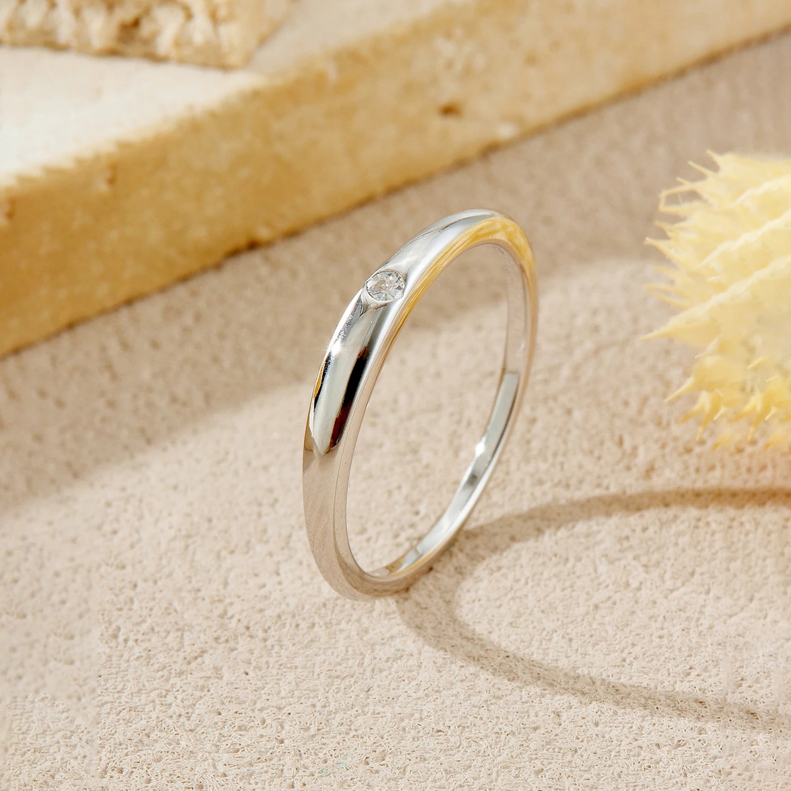 925 Sterling Silver Tiny Minimalist Delicate Solitaire Round Zircon Ring