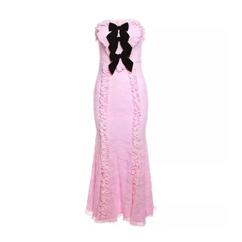 Bow Pins Floral Lace Maxi Dress