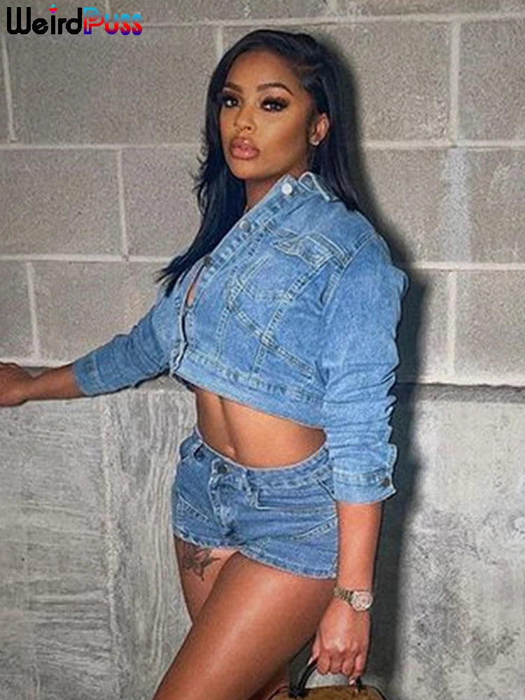 Weird Puss Denim 2 Piece Set