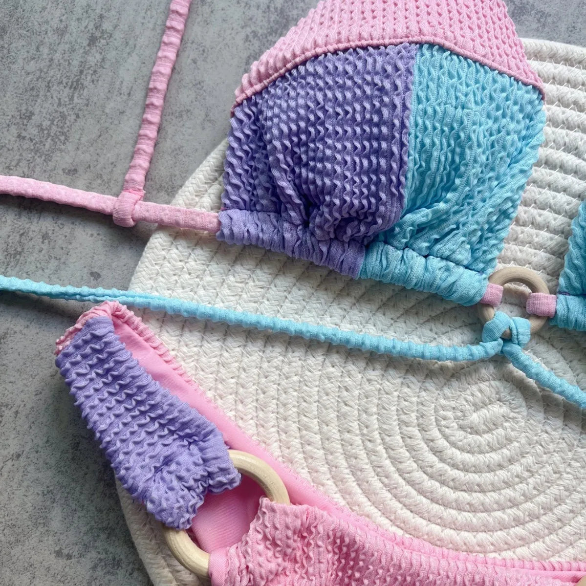 Spliced Solid Color Bikini