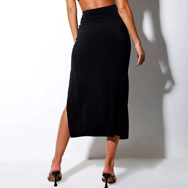 Side Ruched Drawstring Keyhole Skirt