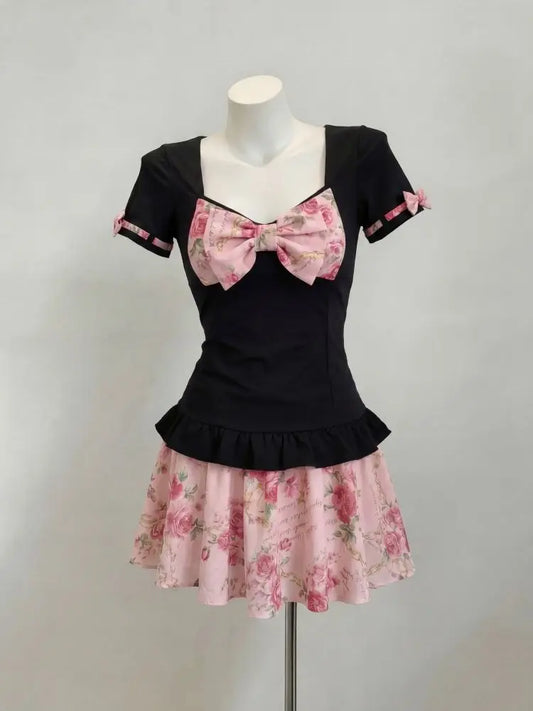 Bow Top + Short Skirt Set