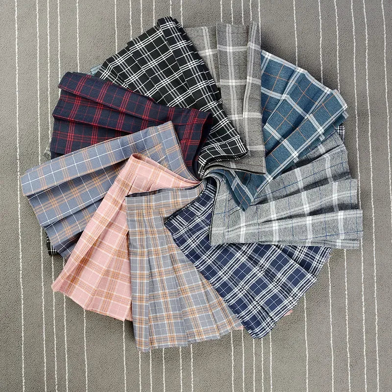 High-Waisted Pleated Plaid Mini Skirt