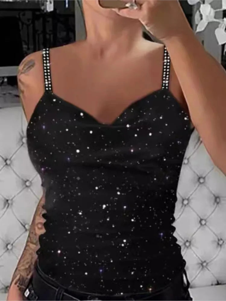 Glitter Rhinestone V-Neck Cami