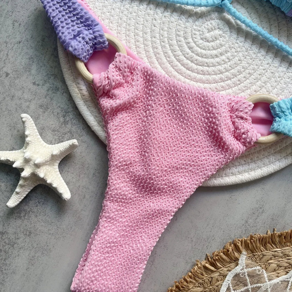 Spliced Solid Color Bikini