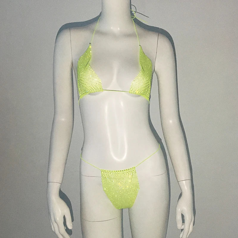 Fishnet Glitter Rhinestone Bikini