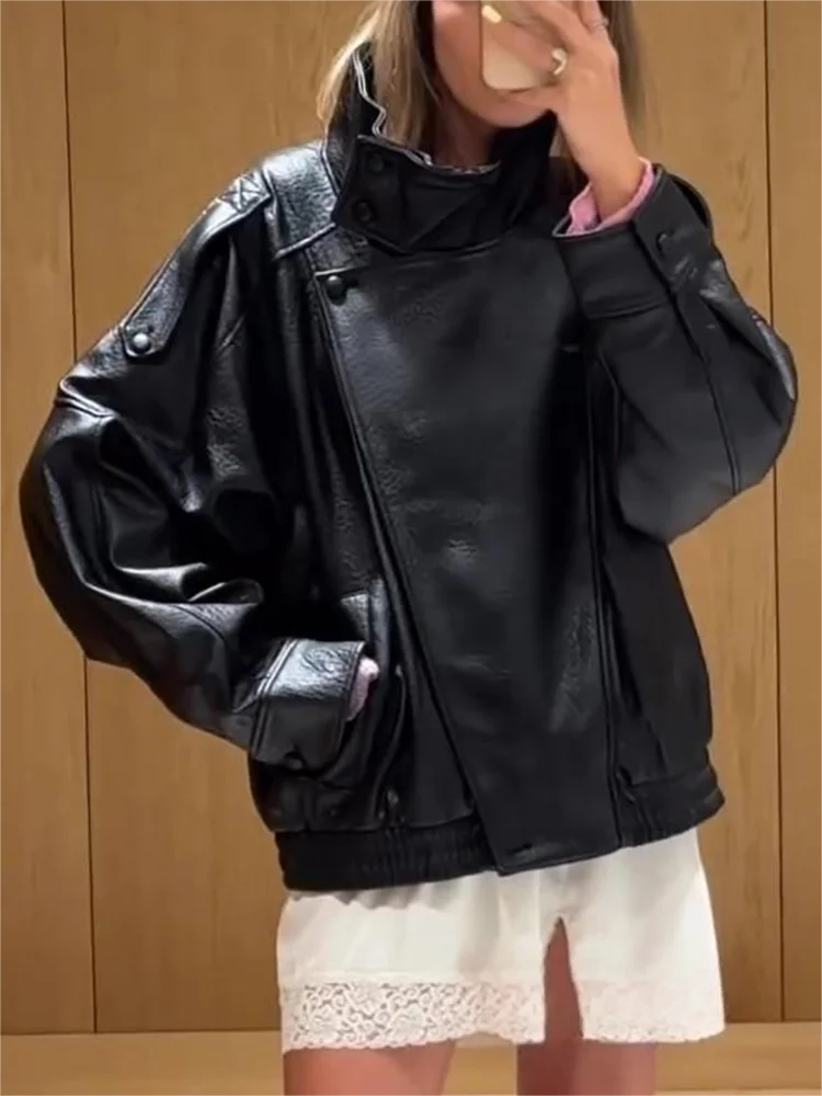 KONDALA Casual Chic Black Leather Jacket