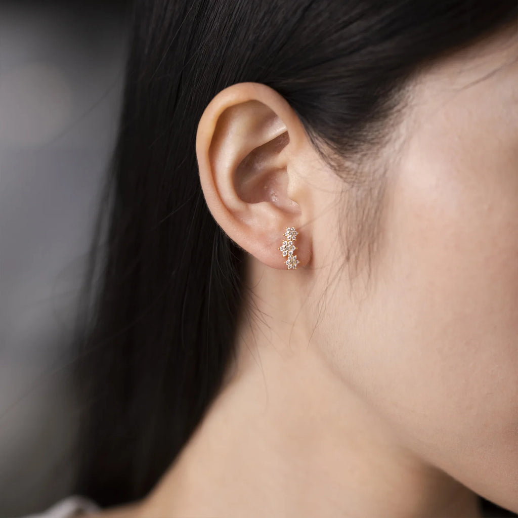 925 Sterling Silver Three Flower Stud Earring