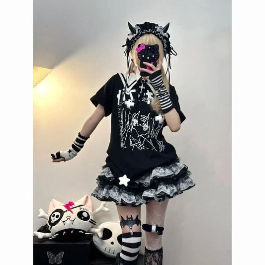 Lace Layered Puff A-line Skirts
