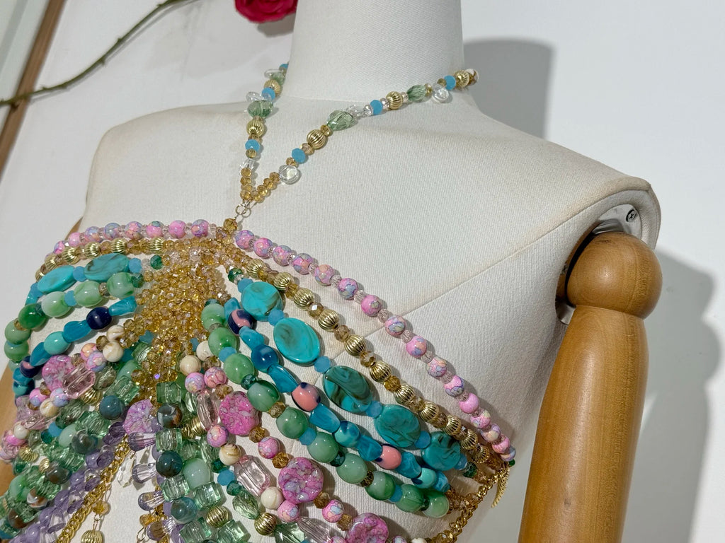 Handmade Turquoise Lavender Multi Stone Bead Body Chain Bralette