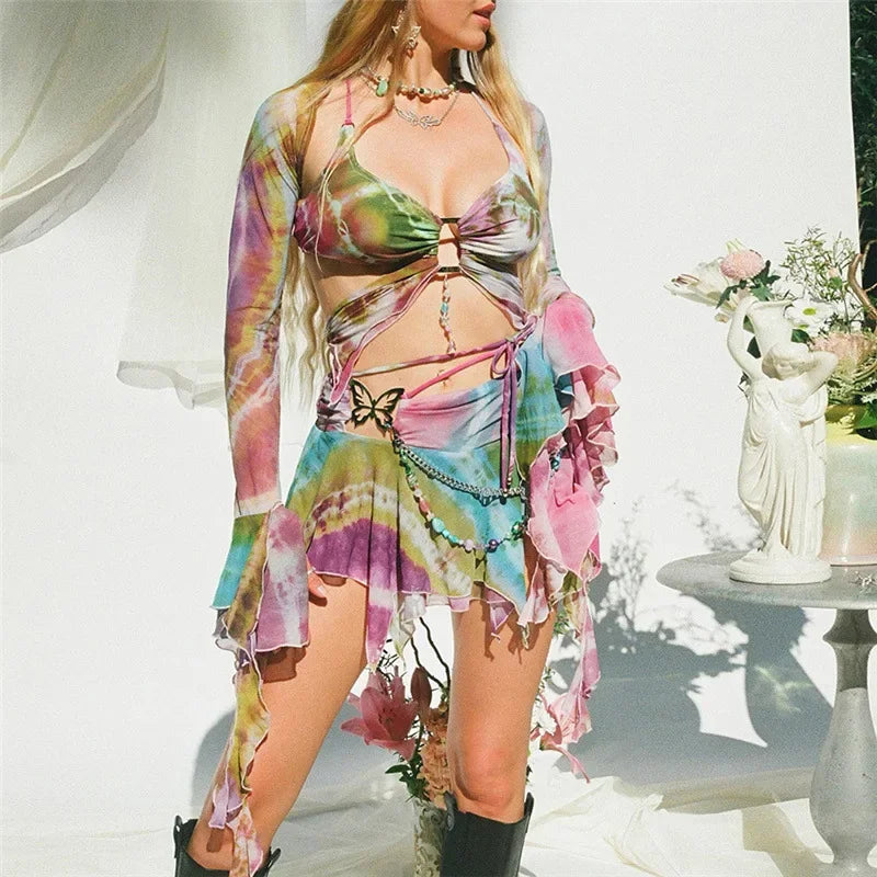 Butterfly Print 3 Pcs Skirt Set
