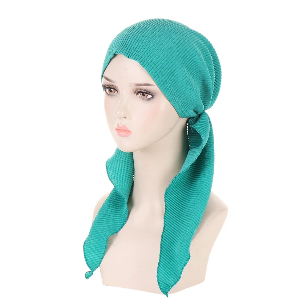 Shiny Glitter Elastic Solid Color Pre-Tied Hijabs Wrap Head Scarf Muslim Turban Bonnet for Women Inner Hat Turbantes Caps Mujer