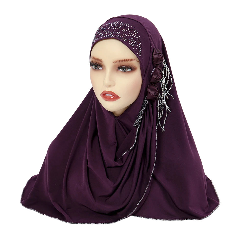 Newest Women's Hijabs with Diamon Floral Fashion Instant Islamic Muslim Turban Headscarf Classic Ladies Scarf Cap Shawls RIMAIRE