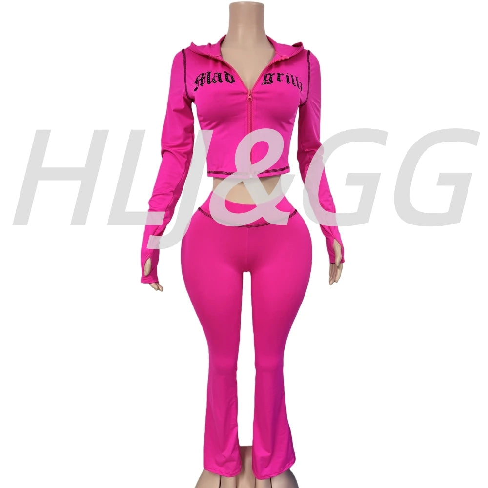 HLJ&GG Letter Print Hooded Two Piece Set