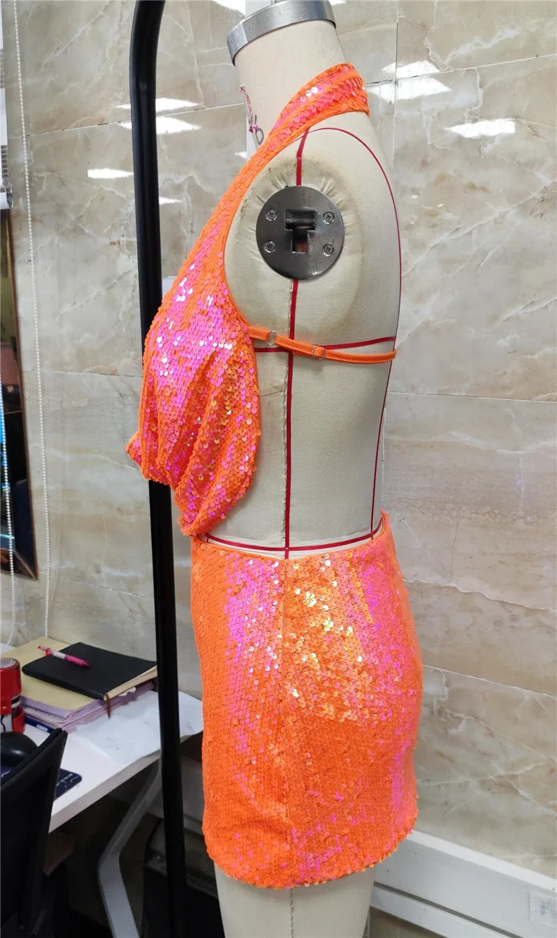 Sequined 2 Piece Skirt Set