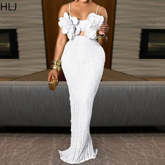 HLJ Corsage Patchwork Bodycon Long Dress
