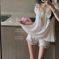 French Sweet Bow Strap Neck Crop Top Set