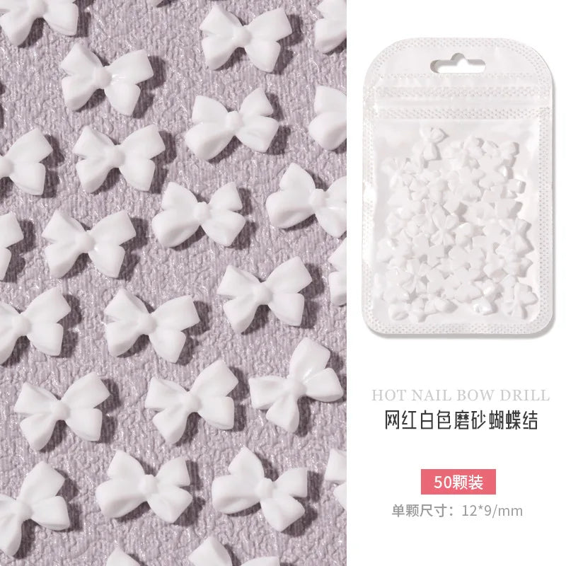 50PCS Aurora Acrylic 3D Nail Art Bow Charm For Nails Decoration Design Kawaii Manicure Accessories Bow-knot DIY Craft Supplies