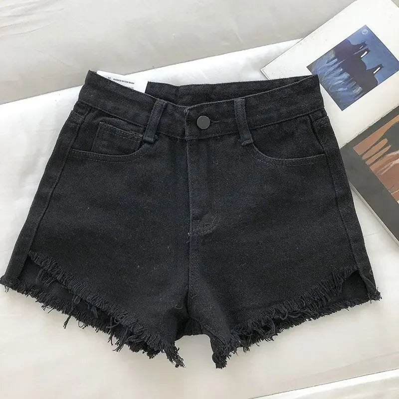High Waist Raw Hem Denim Shorts