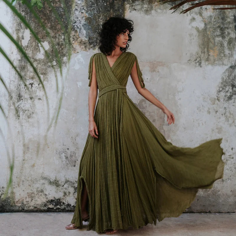 Strap Off Shoulder Hanging Neck Woven Rope Dress